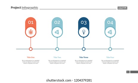 Four options on timeline slide template. Business data. Graph, diagram. Creative concept for infographic, templates, presentation, report. Can be used for topics like management, teamwork, marketing