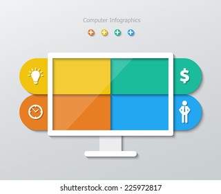 four options paper within computer monitor infographics in flat design style. vector.