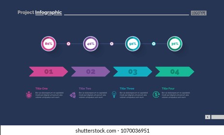 Four options percentage chart slide template. Business data. Comparison, diagram, design. Creative concept for infographic, presentation. Can be used for topics like marketing, economics, production.