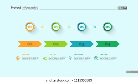 Four options percentage chart slide template. Business data. Comparison, diagram, design. Creative concept for infographic, presentation. Can be used for topics like marketing, economics, production.