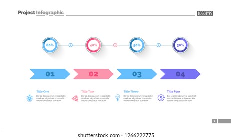 Four options percentage chart slide template. Business data. Comparison, diagram, design. Creative concept for infographic, presentation. Can be used for topics like marketing, economics, production.
