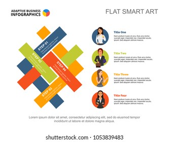 Four options process chart slide template. Business data. Project, team, design. Creative concept for infographic, project. Can be used for topics like training, insurance, teamwork.