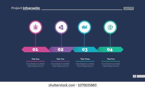 Four options process chart slide template. Business data. Plan, diagram, design. Creative concept for infographic, presentation. Can be used for topics like management, strategy, planning.