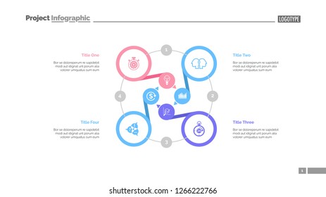 Four options process chart slide template. Business data. Option, diagram, design. Creative concept for infographic, presentation. Can be used for topics like management, strategy, teamwork.