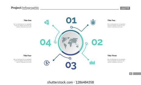 Four options process chart slide template. Business data. Step, diagram, design. Creative concept for infographic, presentation, report. Can be used for topics like management, finance, teamwork.