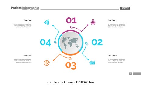 Four options process chart slide template. Business data. Step, diagram, design. Creative concept for infographic, presentation, report. Can be used for topics like management, finance, teamwork.