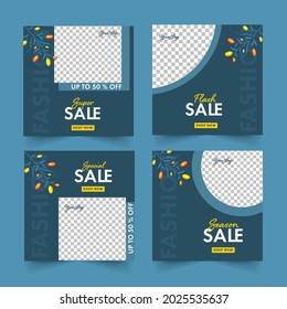 Quatro Opções De Pôster De Venda Ou Projeto De Modelo Com 50% Oferta De Desconto E Espaço De Cópia No Fundo Azul-Azul E Png.