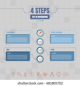 Four options or steps infographic on abstract background. Business thin line icons. Template for your design works. Vector illustration.
