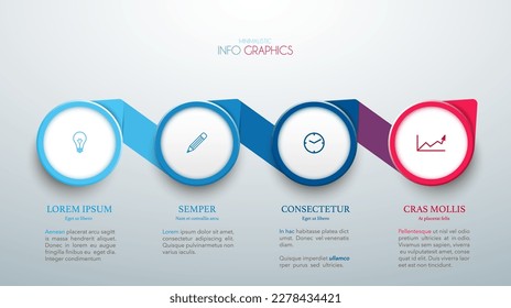 Vier Optionen oder Schritte, Timeline-Muster. 4 Kreise, Runden. Vektorgrafik. Kann für das Workflow-Layout, Diagramm, Zahlenoptionen, Aufstiegsoptionen, Webdesign, Infografiken verwendet werden