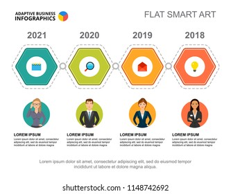 Four options timeline process chart template for presentation. Business data visualization. Strategy, information, planning, teamwork or marketing creative concept for infographic, project layout.