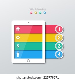 four options within paper tablet computer screen infographics in flat design style. vector.