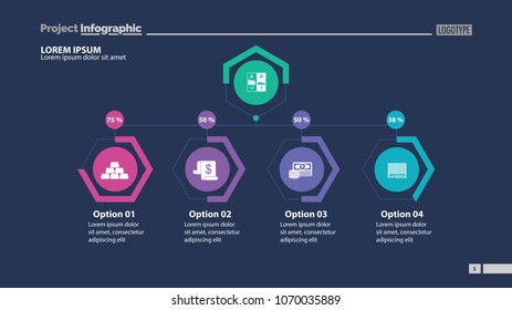 Four options workflow slide template. Business data. Graph, chart, design. Creative concept for infographic, report. Can be used for topics like banking, investment, assets