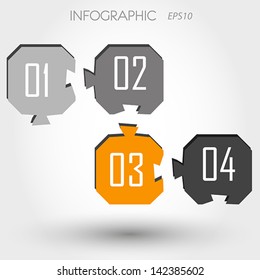 four orange angular infographic puzzle. infographic concept.