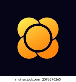 Four orange circles linked around one central circle, creating a flower appearance in the design.