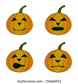 Four orange pumpkins, emotional pumpkins
