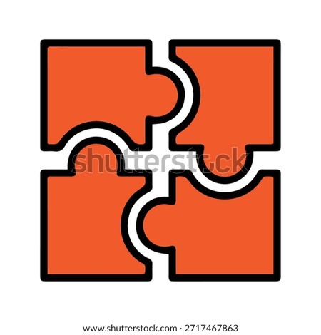 Four orange puzzle pieces connected together in a square formation with black outlines puzzle, jigsaw, connection, unity, teamwork, solution, strategy, logic, game, challenge, concept