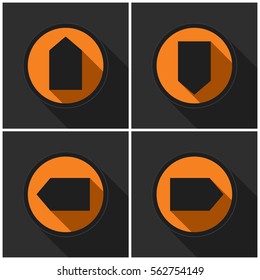 Four orange round - black arrows in four directions with shadows on a dark gray background.
