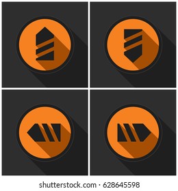 Four orange round. Black arrows - four directions with shadows on a dark gray background.