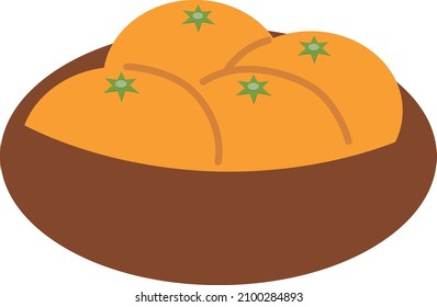 Cuatro naranjas en un contenedor de madera