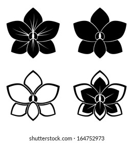 four orchid silhouettes for design vector