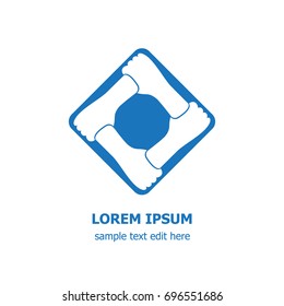 Four organization cooperation logo. Four hands holding hands representing teamwork and partnership.