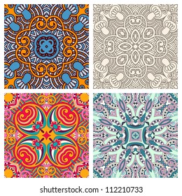 four ornamental floral seamless texture collection, lace pattern, kaleidoscope ornament
