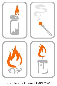 Four ornate fire symbols isolated on a white background.