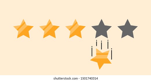 Four out of five stars customer rating with one of them falling down. Vector illustration for negative feedback, quality drop, online rating, bad service,low hotel reviews, business loosing reputation