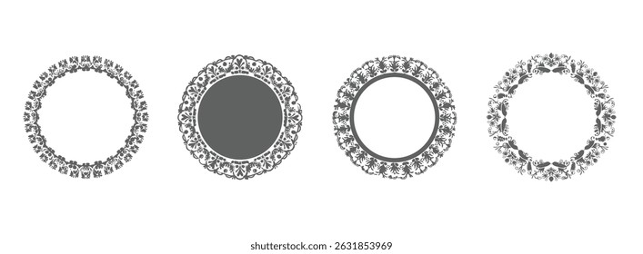 Four oval frames with ornate designs on them.