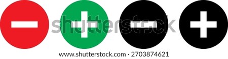 Four oval shapes are displayed horizontally. Two are red and black with a minus symbol, and two are green and black with a plus symbol.
