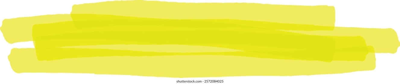 Four overlapping brush strokes of vibrant yellow highlighter ink create a bold and dynamic visual element against a white background, adding a pop of color and emphasis