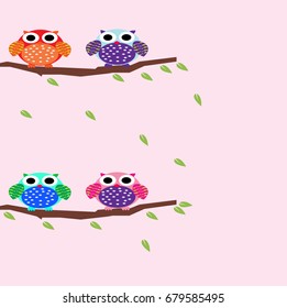  Four Owl Flat Design for Wallpaper, graphic book and kids shirt