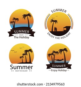Four pack palm tree stickers sunset vector