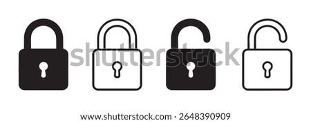 Four Padlock Icons Black White Open Closed Security Symbols vector