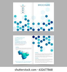 Four pages Brochure, Template design with abstract geometric elements for Business.