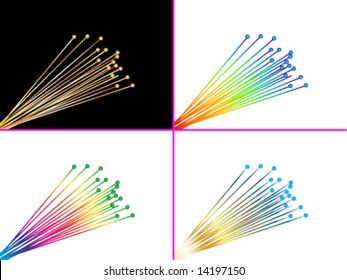 Four pages with optic fibers vector illustration editable