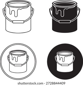 Cuatro cubos de pintura con pintura goteante aislados sobre fondo blanco, Vector, ilustración