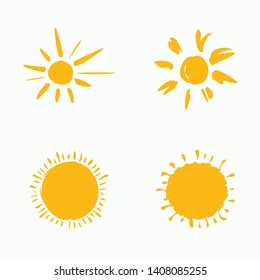 Four painted suns. Vector solar symbols set.