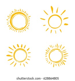 Four Painted Suns. Vector Solar Symbols Set.