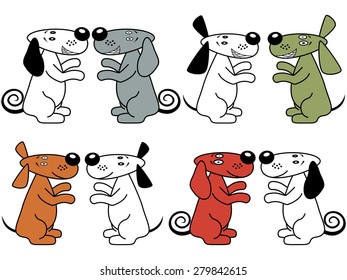 Four pair of amusing symmetrically dogs, hand drawing vector artwork