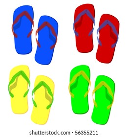 four pairs of colorful flip flops. Vector illustration