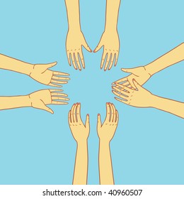 Four pairs of hands