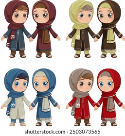 Four pairs of Muslim children holding hands