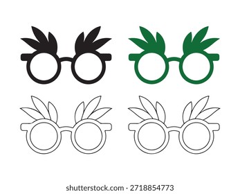 Quatro pares de óculos redondos com acentos de folha verde preto e óculos de contorno