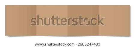 Four panel accordion fold. Brown folded paper sheet. Double gate fold. Square brochure	