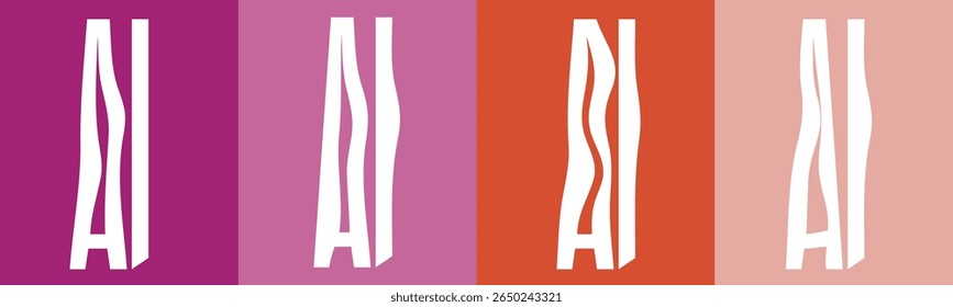 Four panels display the letters "AI" in white, bold, three-dimensional typography.