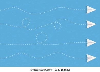 Four paper airplanes with different paths, vector eps10 illustration