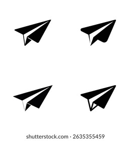 Four paper airplanes feature a minimalist and modern style, rendered in black against a clean, transparent background. Abstract, icon, or logo.