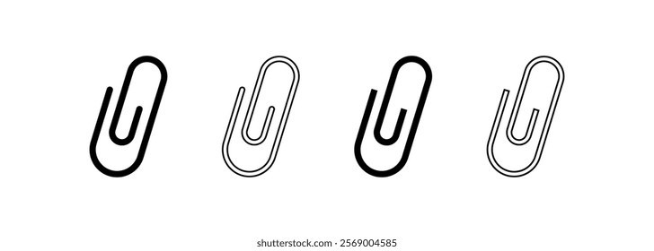 Four paper clips are lined up in a row. Vector icons