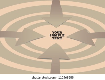 Four paper cut-out arrows pointing towards the same point. Spaces for own copy